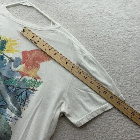 Guy Harvey T-Shirt Womens Large L Everglades Manatee Dolphin Birds Palms Fishing - Picture 9 of 11